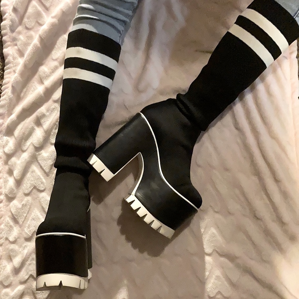 Black and white gothic platform gogo shoes